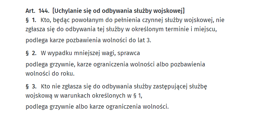 Art. 144. [Uchylanie się od odbywania służby wojskowej]