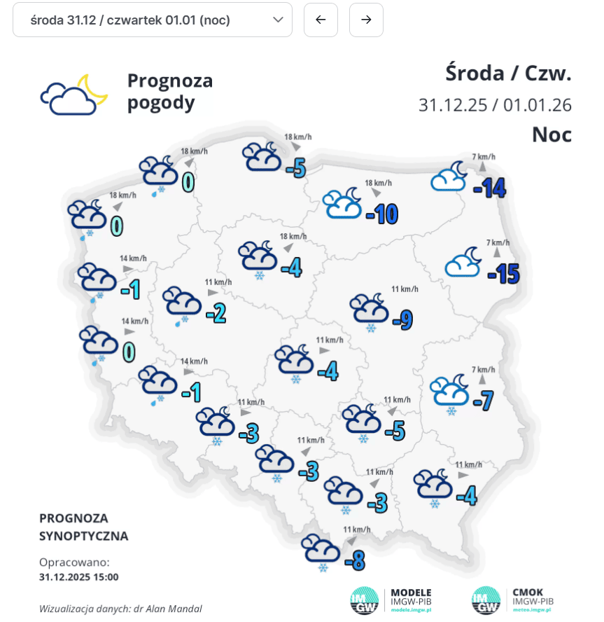 Prognozy IMGW na Sylwestra. Ta część Polski na pomarańczowo, ostrzeżenia 2. stopnia dla tego regionu