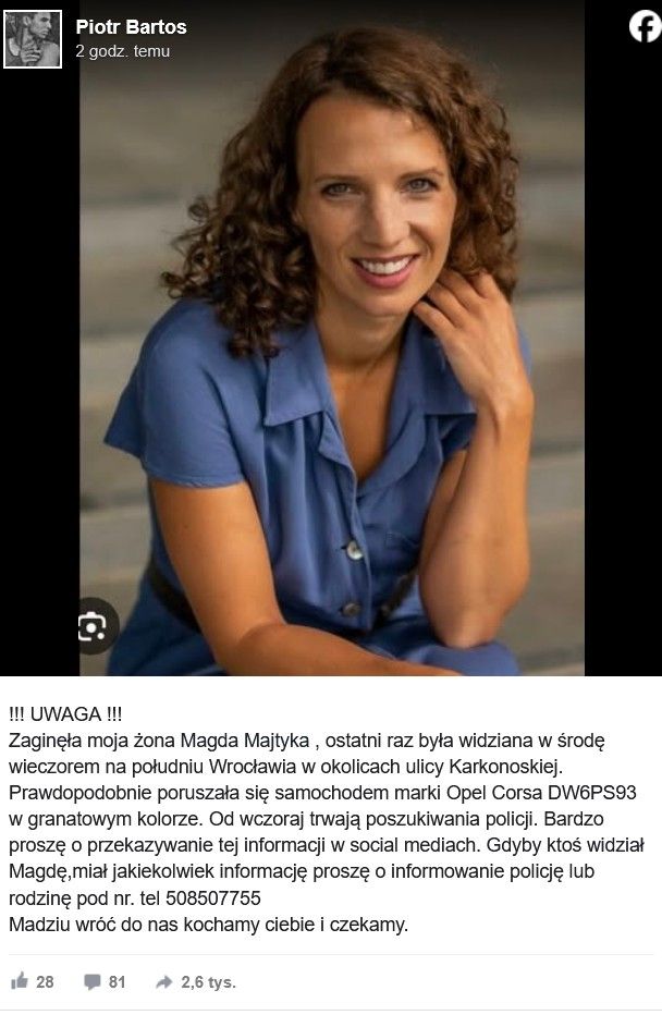 Zaginęła znana aktorka! Poruszający apel męża: „Madziu wróć do nas…”