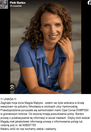 Tak zareagował mąż na zaginięcie zmarłej Magdaleny Majtyki. Łzy wzruszenia odbierają mowę