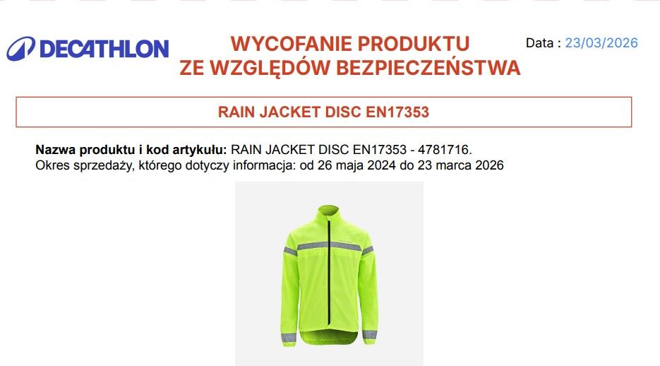 Popularna sieć apeluje do klientów. Ze sprzedaży wycofano odzież, może doprowadzić do wypadku