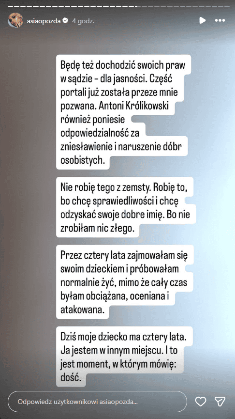 Joanna Opozda ostatecznie rozlicza Antka Królikowskiego. Nie brała jeńców