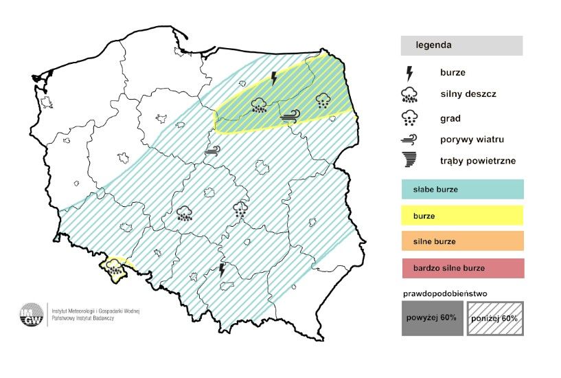 IMGW ostrzega, apogeum burzowe ma nadejść w czwartek. Tutaj zagrzmi najmocniej
