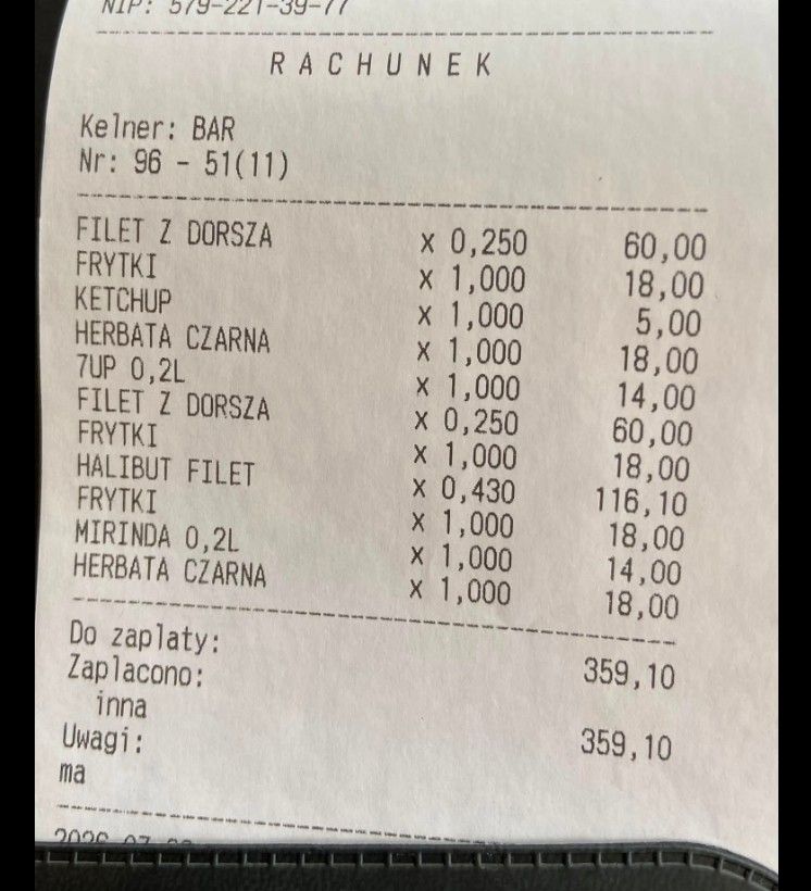 Turyści pokazali rachunek z Krynicy Morskiej. Tyle zapłacili za rybę z frytkami i herbatę