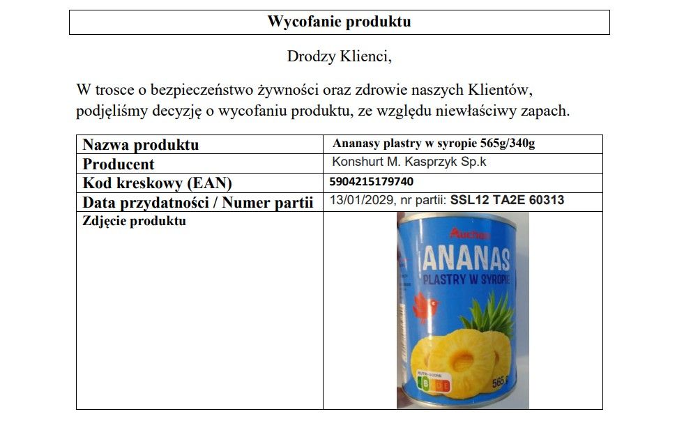 Auchan wycofuje produkt z całej Polski. Klienci zgłaszali niepokojący zapach