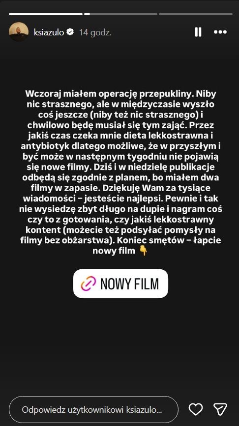 Książulo trafił do szpitala, przeszedł operację. Wcześniej skarżył się na te objawy