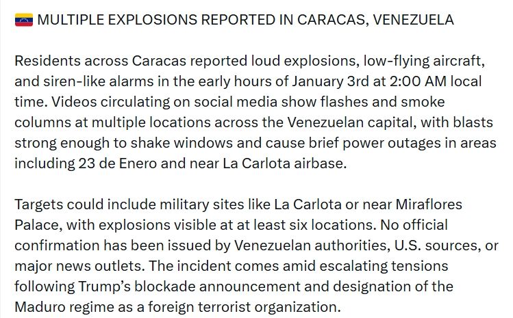 Słupy dymu nad stolicą. Po groźbach USA seria eksplozji w Wenezueli