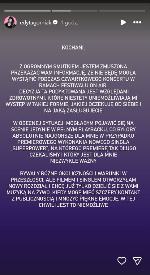 Edyta Górniak w ostatniej chwili odwołała koncert. Walczy o zdrowie