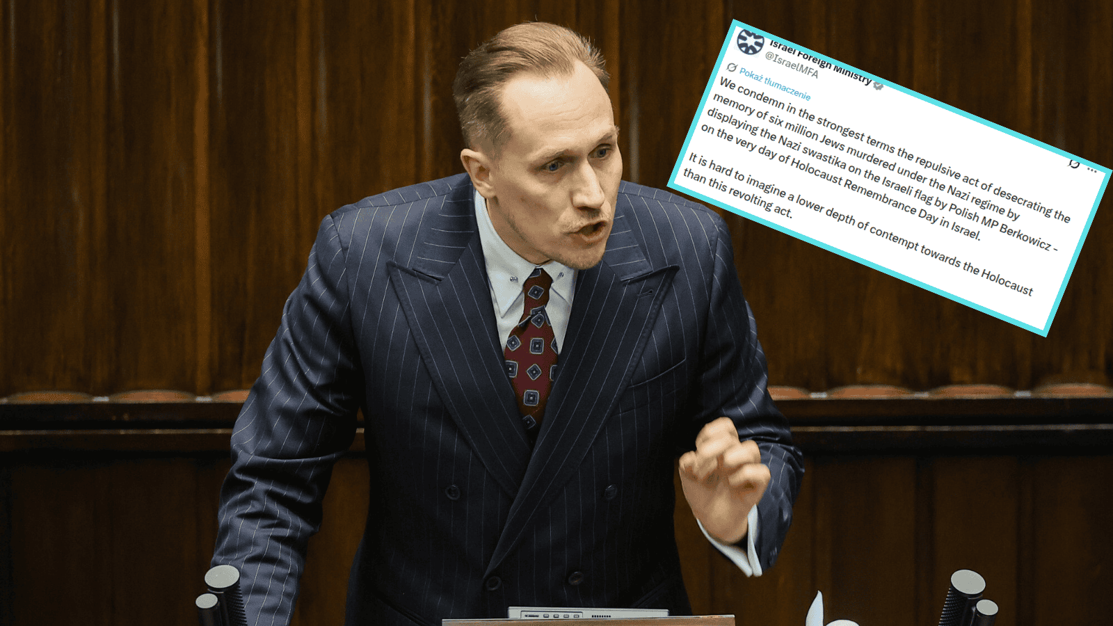 MSZ Izraela reaguje na skandaliczne zachowanie Berkowicza. Stanowcze oświadczenie