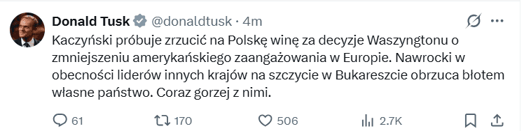 "Obrzuca błotem własne państwo". Mocne słowa Donalda Tuska o zachowaniu prezydenta