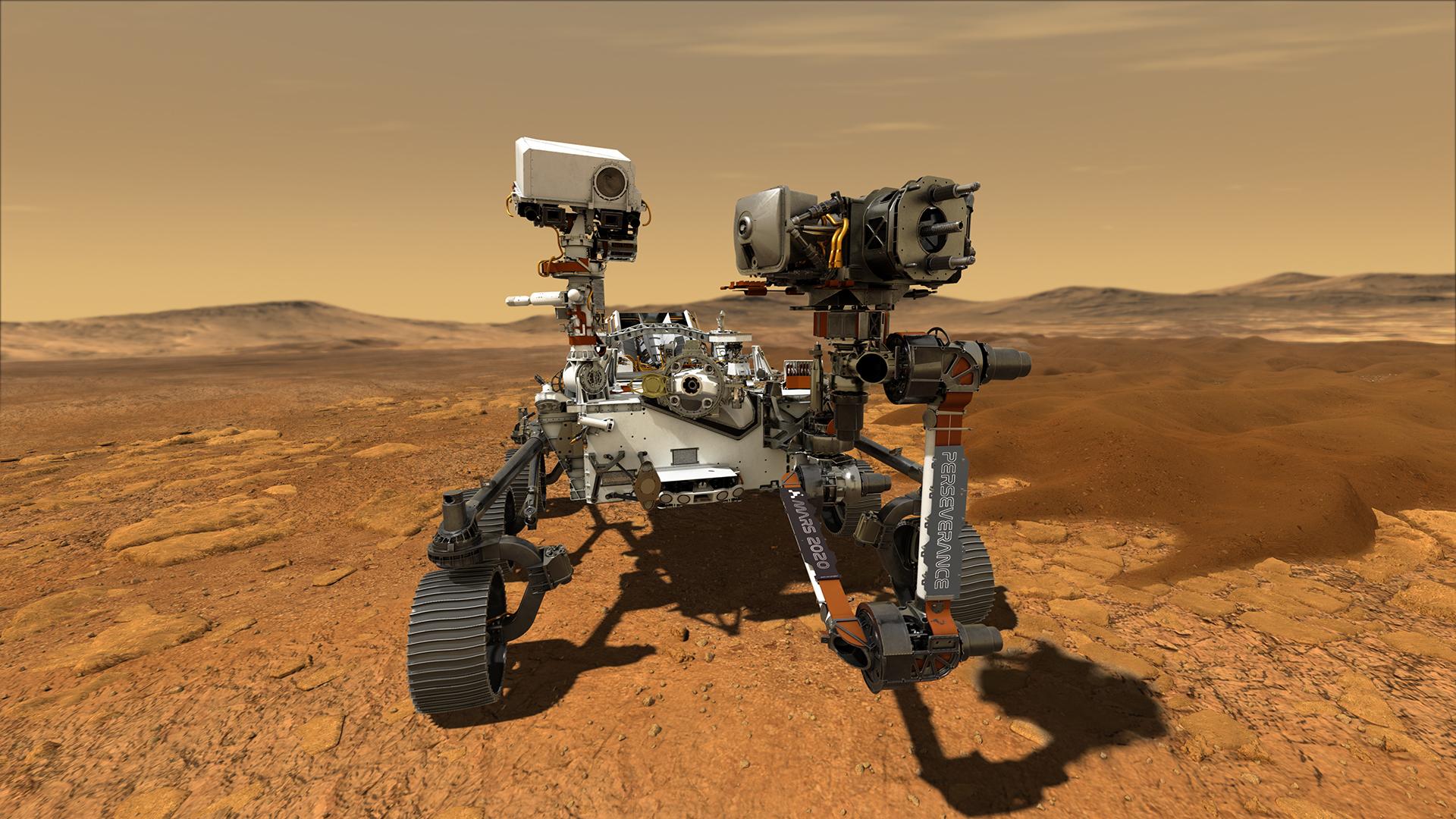 Łazik Perserverance na Marsie. Grafika koncepcyjna