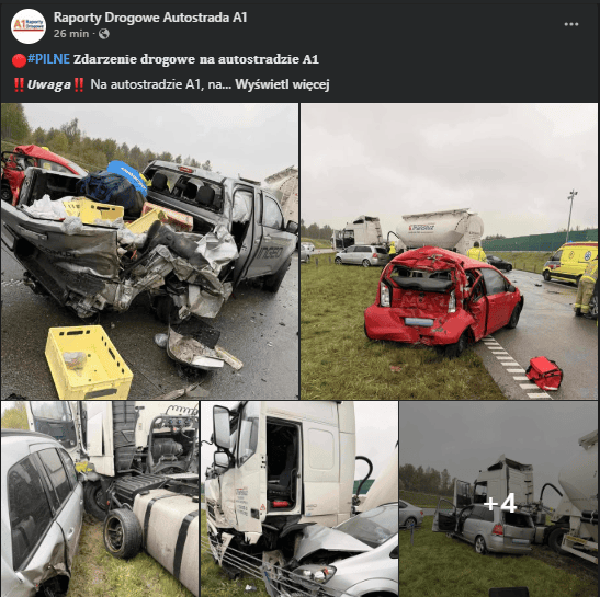 Karambol na autostradzie. Są ranni, droga zablokowana