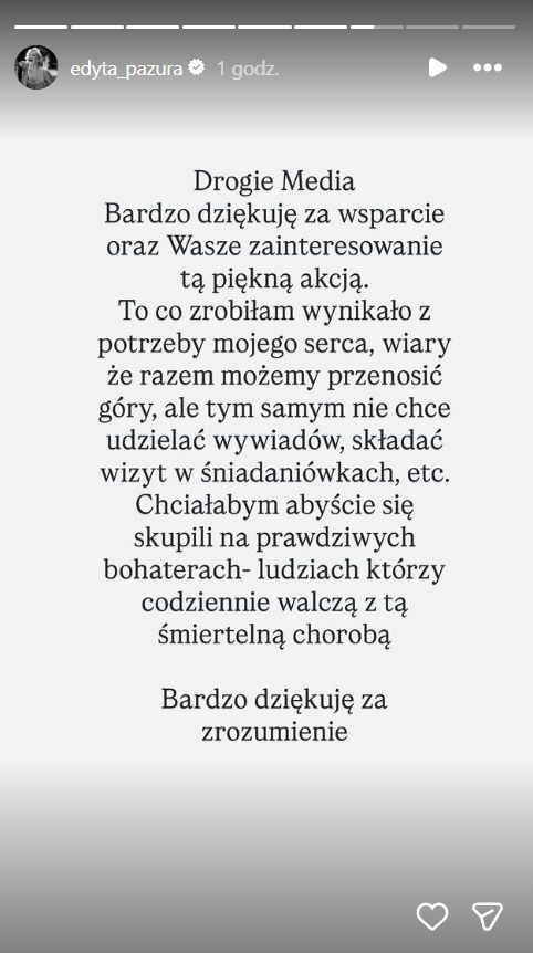 Edyta Pazura ogoliła głowę podczas transmisji. Teraz wydała oświadczenie
