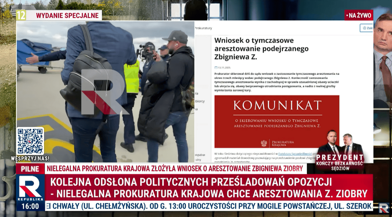 Paskowy TV Republika "w formie". Taki napis pojawił się na antenie ws. Ziobry