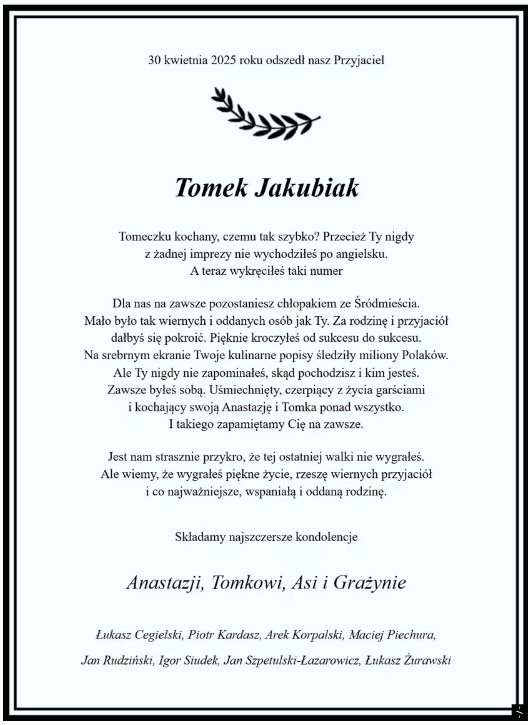 Pogrzeb Tomka Jakubiaka. To wtedy będziemy mogli go pożegnać