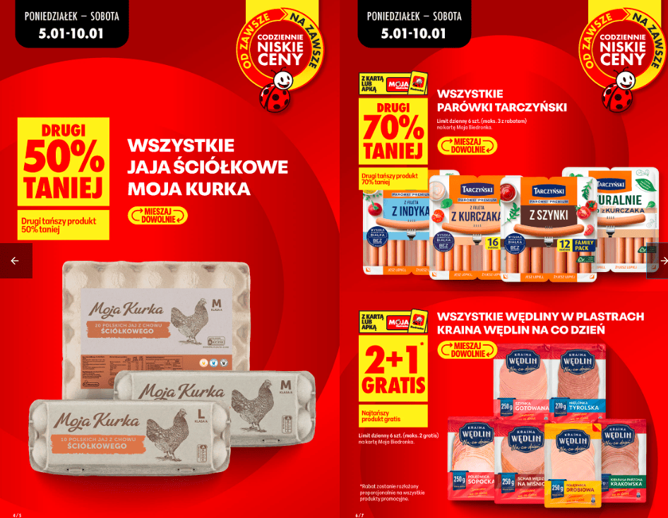 "2+1 gratis" w Biedronce. Masło, jaja i mięso jeszcze taniej, klienci ładują do wózków