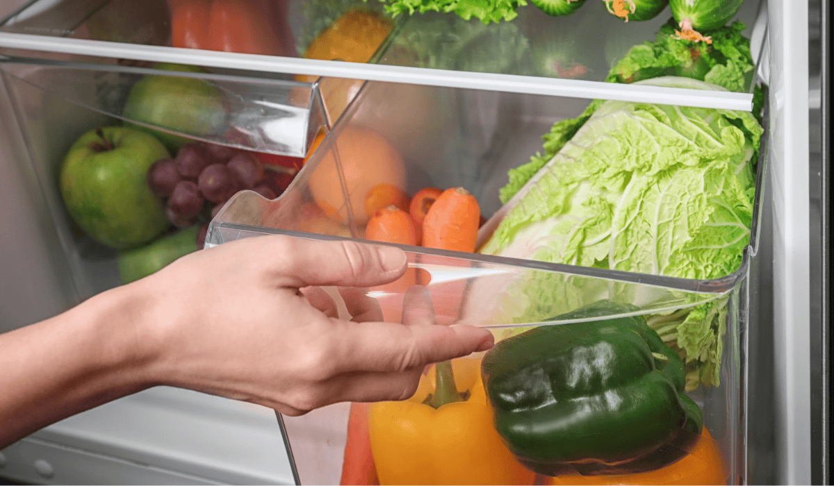 wkładanie warzyw do lodówki