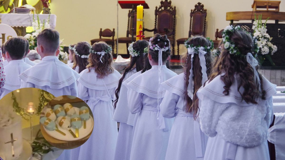 komunia święta dzieci lody tort krzyż