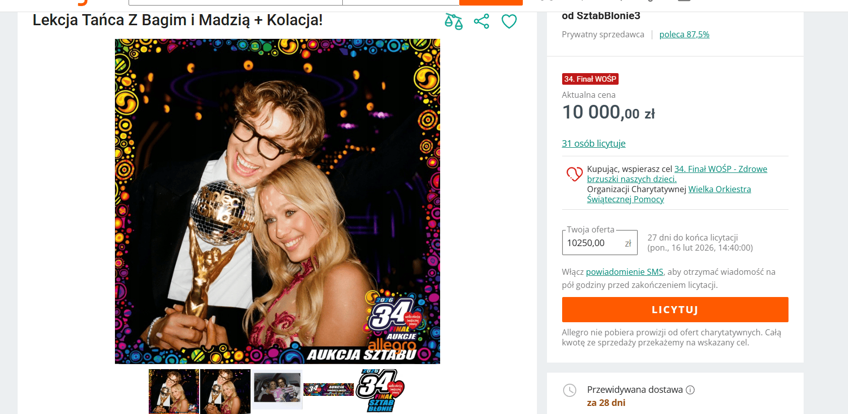 Licytacja Bagiego i Madzi Tarnowskiej na WOŚP. Podbili sieć