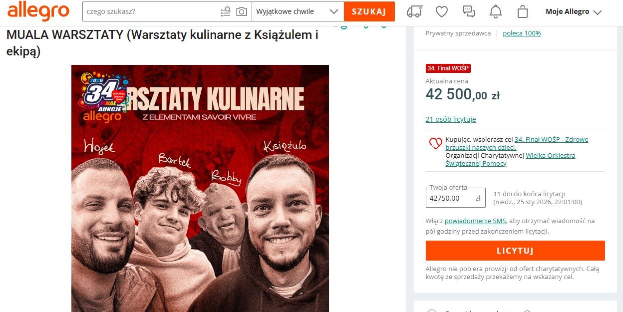 Aukcja Książula na WOŚP stała się hitem. Fani płacą krocie