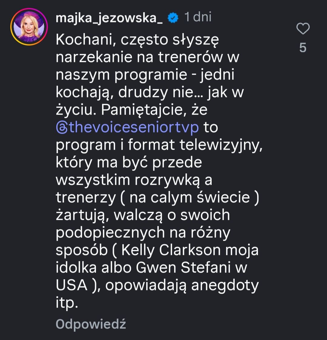 "The Voice Senior": Majka Jeżowska odpowiada na krytykę widzów