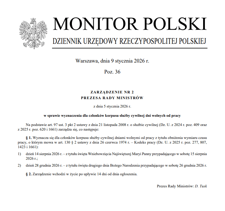 Jest decyzja rządu. Część pracowników zyska dodatkowe wolne, to aż dwa długie weekendy
