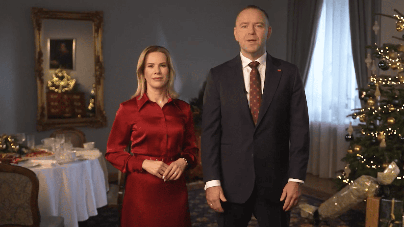 Nawroccy podczas świątecznego wystąpienia opublikowanego przez Kancelarię Prezydenta RP