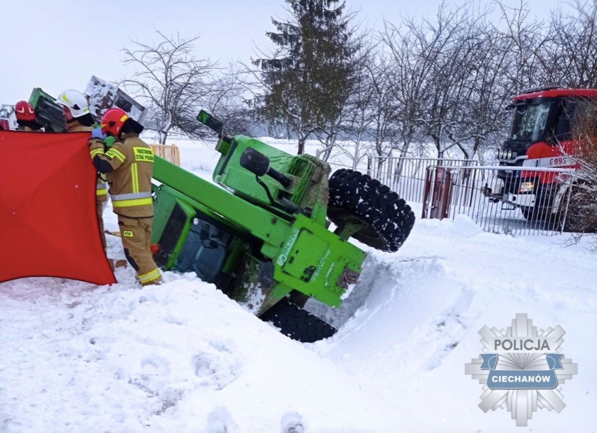 strażacy, śnieg, wypadek