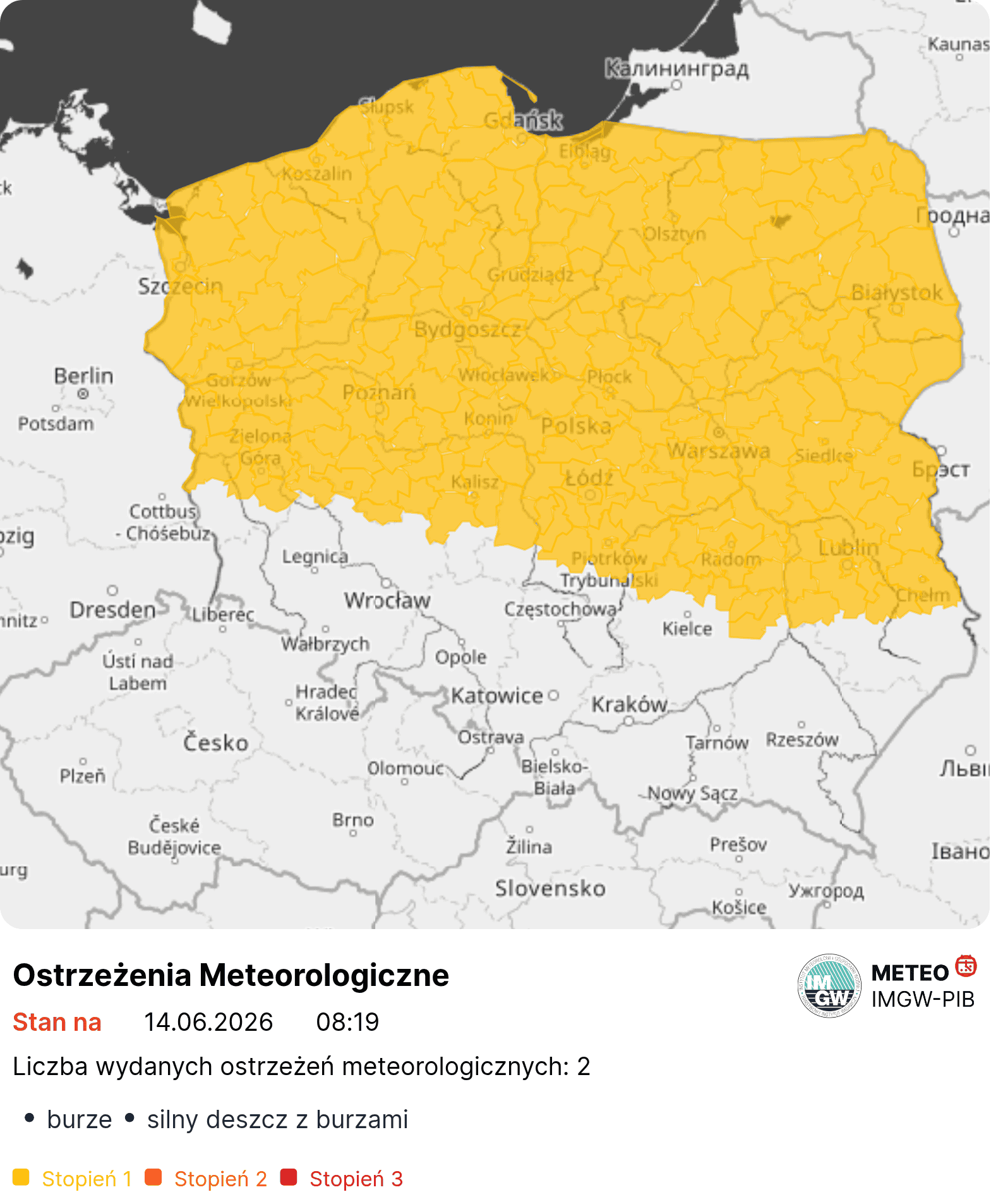 Niebezpieczna pogoda w 11 województwach. IMGW wydało ostrzeżenia pierwszego stopnia 