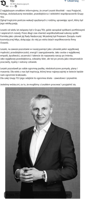 Nie żyje Leszek Kłosiński. Stał za sukcesem jednej z najbardziej rozpoznawalnych marek w kraju