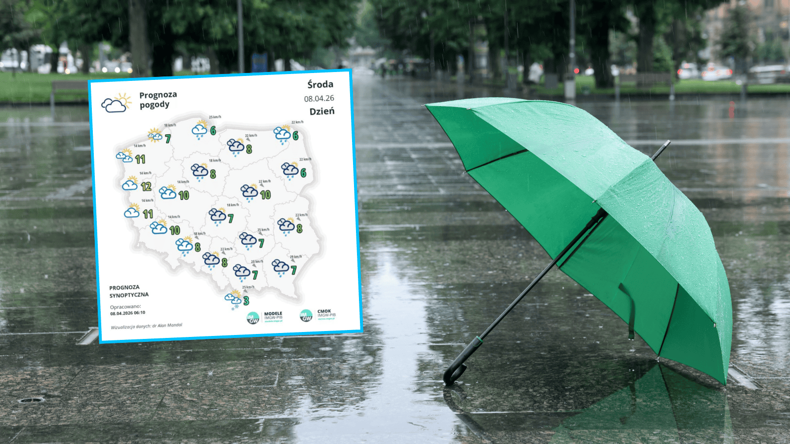 Deszczowa pogoda, fot. Canva, IMGW/X