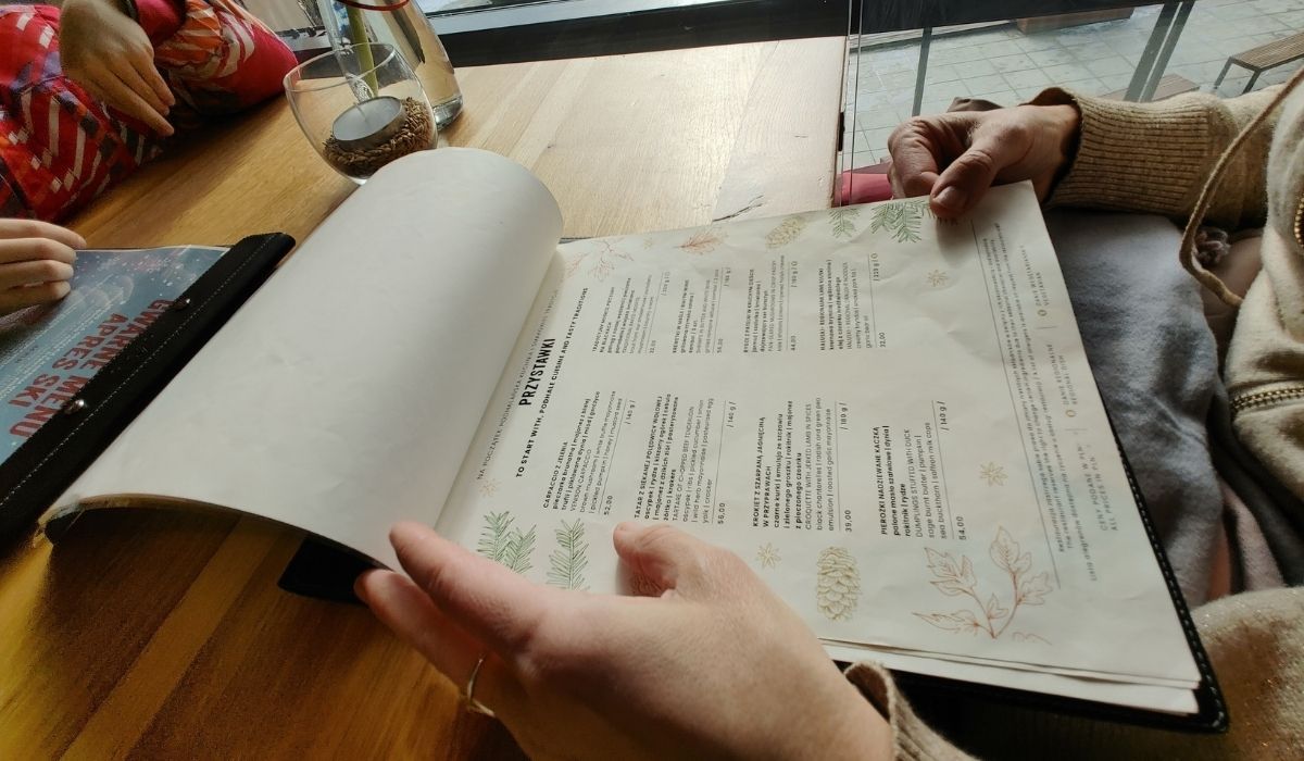 menu restauracji