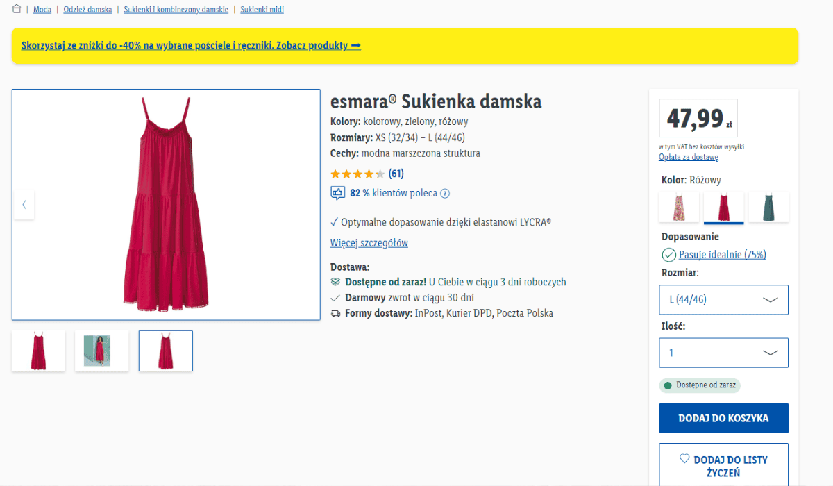 Sukienka trapezowa na lato, Lidl