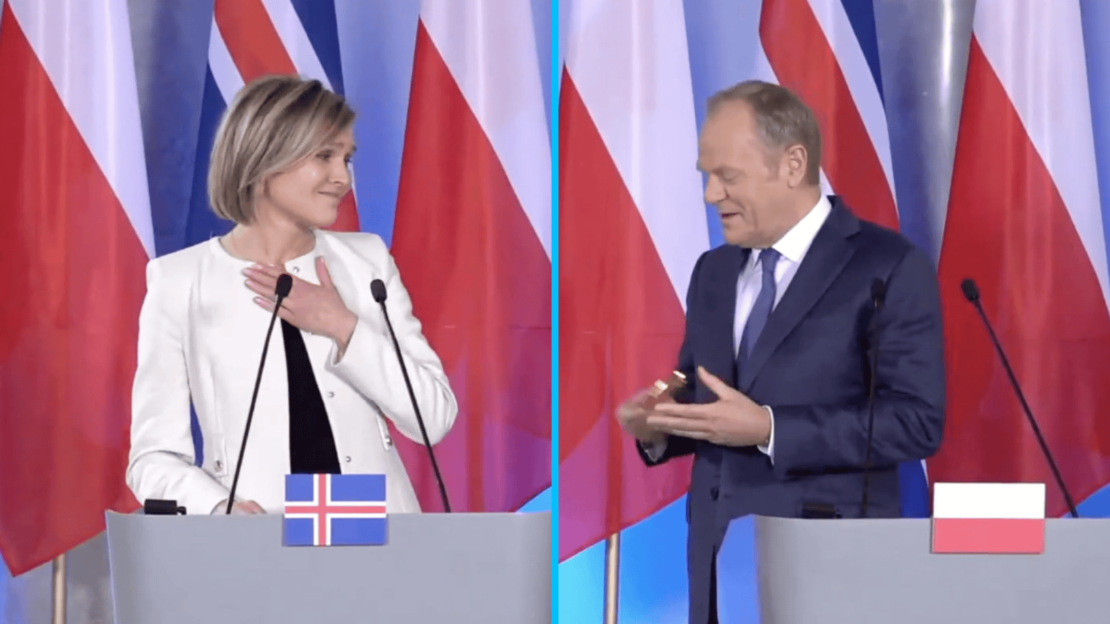 Tusk skończył przemawiać i nagle zrobił to. Reakcja premier Islandii mówi wszystko