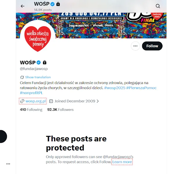 Taki komunikat w dniu finału WOŚP! Brak dostępu